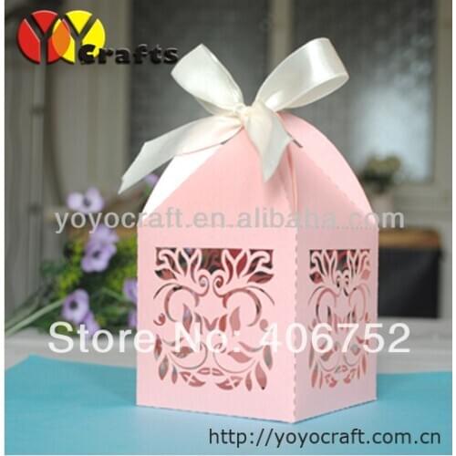 Customized pink pearl paper laser cut beautiful flower box in various colors decorative paper cake boxes wedding favor box