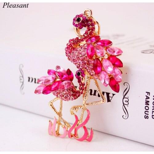 Exquisite Wave Dazzling Crystal Flamingo Keychain Red-crowned Crane Lady Chartered Metal Pendant Keychain Jewelry