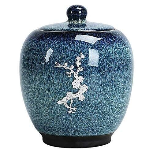 Blue Gradient Glaze Ceramic Funeral Pet Urn for Memorials Small Holds Up to 30 Cubic Inches of Ashes Pet Cremation Urn for Ashes