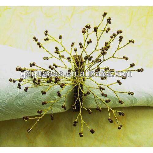 Napkin rings glass beades flower,crystal wholesale napkin holder brown color