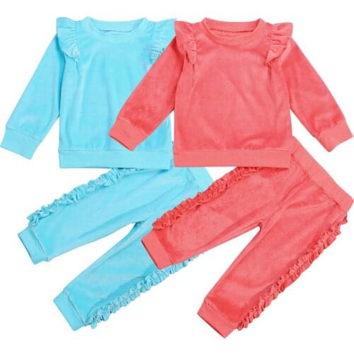 Autumn New Arrival Girls Fashion Clothes Set 2 Pieces Suit Solid Velvet Tops+Pants Kids Sets Girls Clothes 1-5 Years