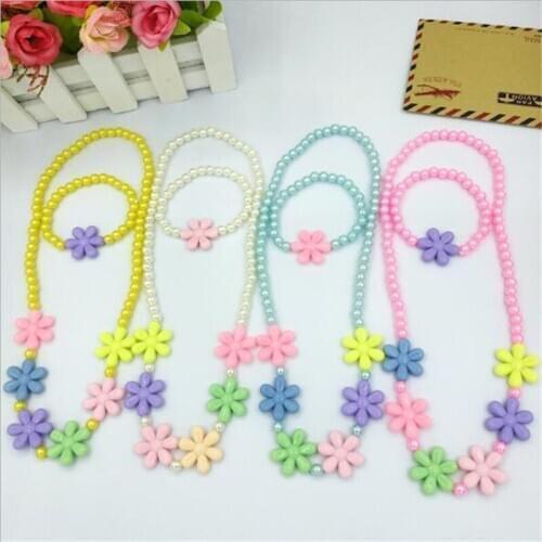 Fashion Pearl Kids Jewelry Set for Party Girls Jewelry Kids Necklace and Bracelet Jewelry Set Flower Childrens Decorations