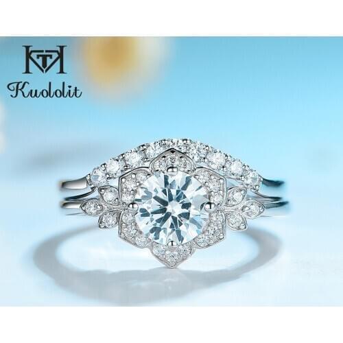 Kuololit 0.7ct Moissanite Rings Set for Women 925 Sterling Silver Band Stacking Ring Diamond Fine Jewelry Wedding Gift For Girl