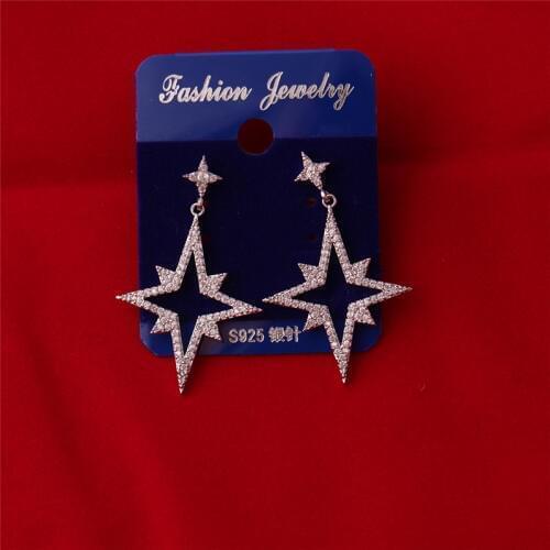 Hot Sale Women Earrings Star Shape And Sparkling Crystals Personality Jewelry Copper Material Dropshipping