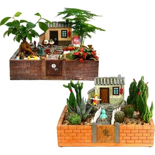 Micro Landscape Flowerpot Succulent Garden Planter Resin Indoor Balcony Micro Landscape Oval Potted Rockery Bonsai Pot