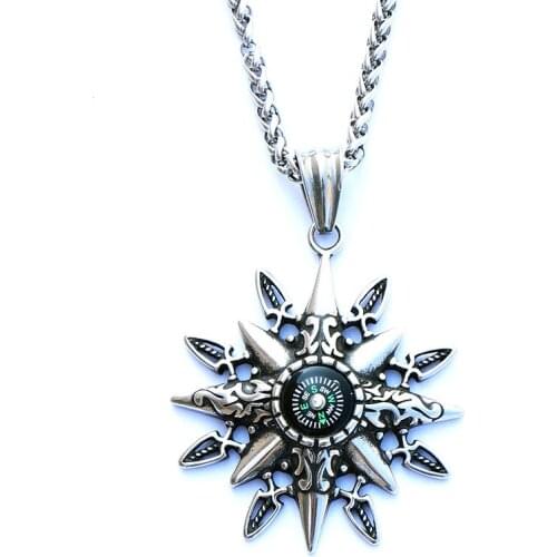 Mens Retro Simple Cool Assertive Compass Pendant Titanium Steel Pendant Trendy Pendant VGN027