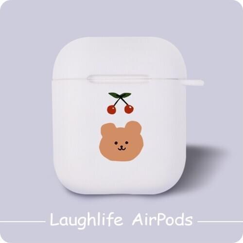 Cate Bears Cherry Soft Silicone Case For Airpods 1/2 stripe Lanyard white Wireless Bluetooth Headset Earphone Cover Air Pod 2 1