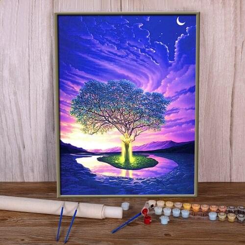 Landscape Tree Coloring By Numbers Painting Kit Acrylic Paints 40*50 Painting On Canvas Handmade For Handicraft