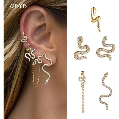 5-piece Set of Snake Earrings Paved Shiny Rhinestone Stud Earrings for Women Personality Earrings Gold Silver Color Jewelry Sets