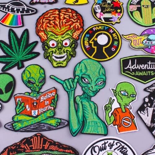 Prajna Willdness/Space Patch Iron On Patches For Clothing UFO Alien patches Sticker On Clothes T Shirt Biker Embroidered Patches
