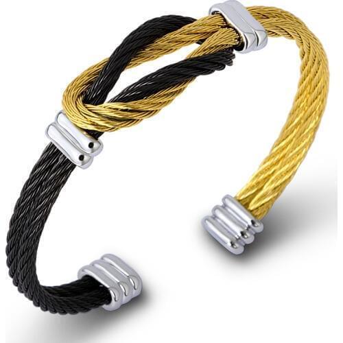 New Titanium Steel Mens Twisted Cable Wire Bracelets & Bangles Unisex Punk Jewelry Black France Cuff Knot Bracelet Wholesale