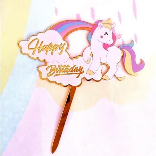 New Unicorn Acrylic Cake Topper Unicorn Rainbow Gold Happy Birthday Cake Topper For Girls Birthday Cake Decorations Baby Shower