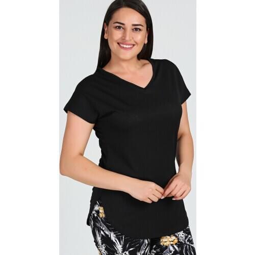 New Season Fashion Plus Size V Neck Medium Slevee Blouse Natural Viscose Soft Elastic Fabric