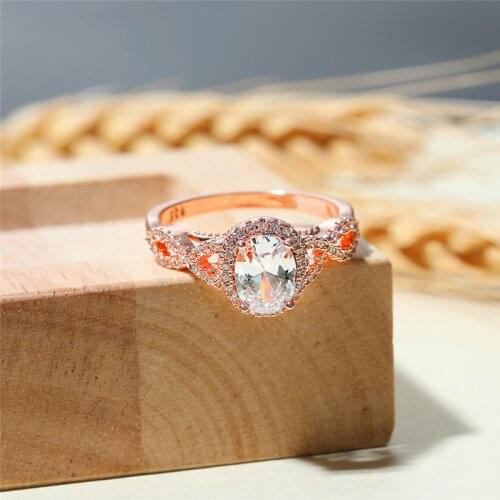 Charm Female White Crystal Stone Ring Classic Rose Gold Color Engagement Ring Trendy Hollow Oval Thin Wedding Rings For Women