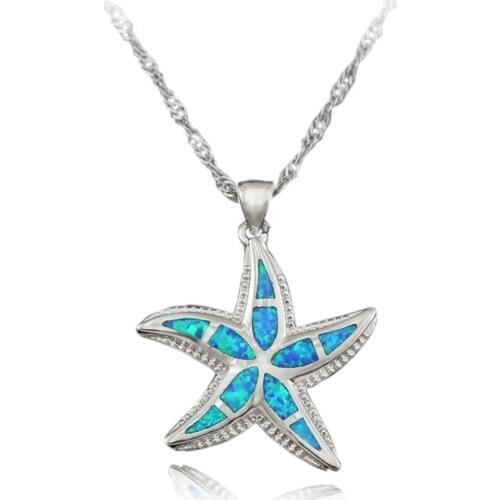 Starfish Pendant Blue White Green Brown Fire Opal Necklace 1 3/8'' OP195