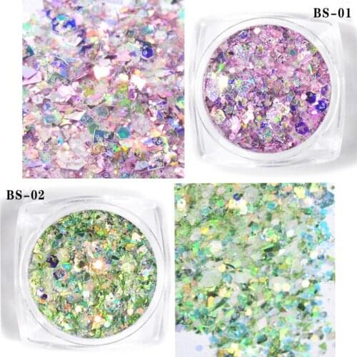 50g/bag or 12box/set Holographic Nail Glitter Sequin AB Color Mix-Shape Laser Nail Sequins For Nail Art Irregular Sequins Design