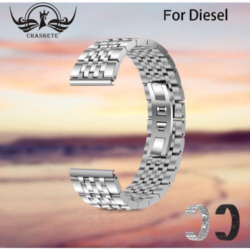 Watchband Quality Solid stainless steel for Diesel Watch Band 22mm Black Silver Stainless Stell Deployment Clasp 7 links wom n