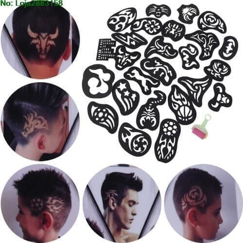 25PCS Hair Tattoo Template Hair Trimmer Carved Coloring Cool Hairstyling Tool