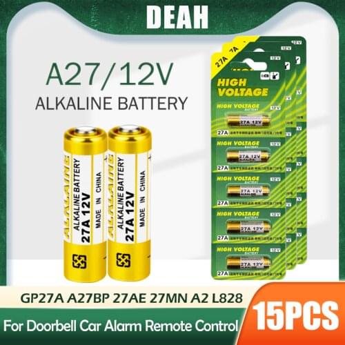 15PCS Alkaline Battery 12V A27 27A G27A MN27 MS27 GP27A L828 V27GA ALK27A A27BP K27A VR27 R27A For Alarm Remote Control Dry Cell
