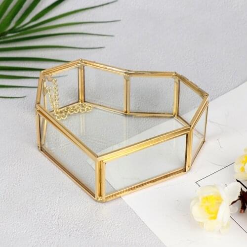 Heart Shape Geometrical Glass Jewelry Box Wedding Ring Box Ring Organizer Holder