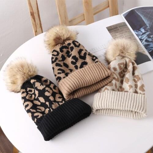 Womens Winter Hats Outdoor Beanies Thick Keep Warm Hat Trendy Leopard Caps Sport Casual Knitted Brimless Caps For Men Unisex