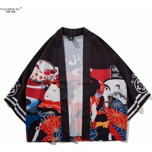 Oriental Japanese Traditional Costumes Men Woman Personality National Style Kimono Haori Cardigan Summer Jacket Beach Cloak Coat