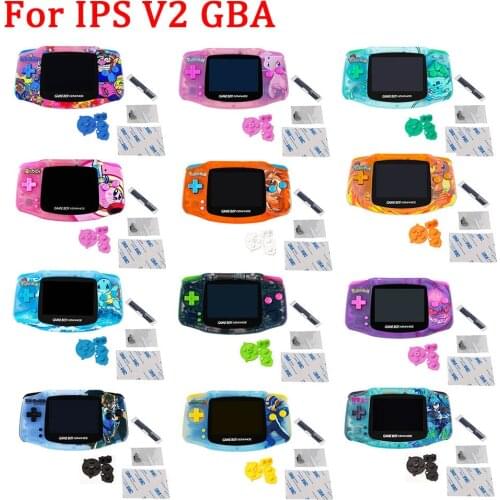 High Quality Housing Shell with Black Glass Lens Cover for GBA IPS V2 LCD Screen Kit with pre cut shell case for GameBoy Advance