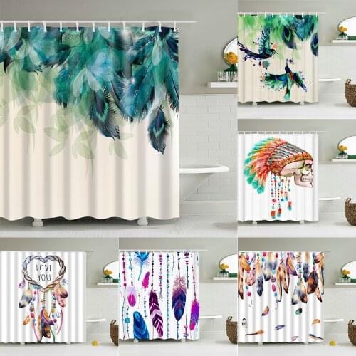 Colorful Feather Bathroom Shower Curtain Bohemia Waterproof Polyester Bath Curtains High Quality 3D Printed Bathroom Screen