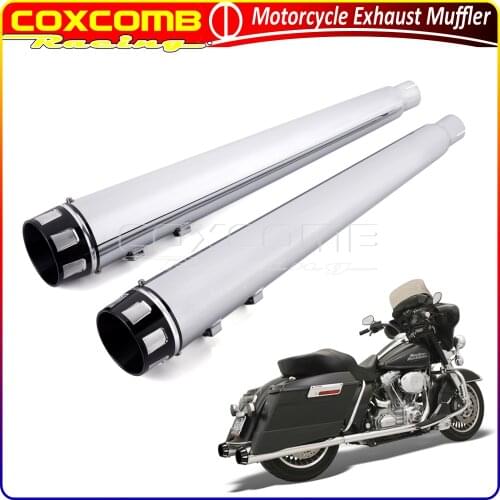 1Pair Motorcycle Megaphone 45mm Slip-On Exhaust Mufflers Silencer Pipes For Harley Touring Street Glide Road King 1995-2016