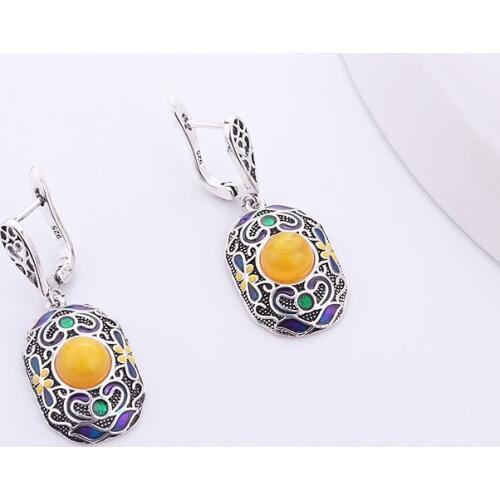 2021 New Ethnic wind drop oil painted earrings Crystal from Swarovskis Fine Jewelry New 925 Personalized Vintage Earrings Women