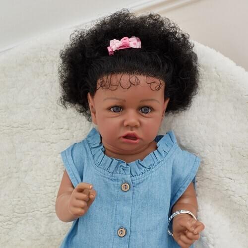 23inch 58CM Silcone Reborn Doll Hair Cloth Body Blue Skirt Heart Bedtime Girl Birthday Gift Bebe Toys For Kids