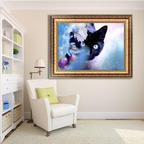 5D Diamond Mosaic Decoration DIY Diamond Embroidery Kits Black Cat & Flowers Diamond Painting Cross Stitch