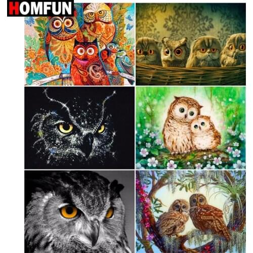 HOMFUN 5d Diamond Painting Full Square/Round "Owl animal" Picture Of Rhinestone DIY Diamond Embroidery Home Decor