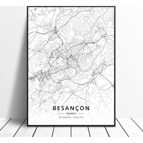 Besancon Lille Grenoble Valence Rouen Strasbourg France Canvas Art Map Poster