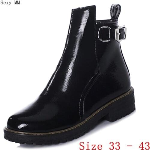 Autumn Women Med Heels Ankle Boots Booties Motorcycle Shoes Woman Med Heel Short Boots Small Plus Size 33 - 40 41 42 43