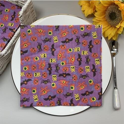 2021 New 20Pcs/Pack Halloween Decoupage Paper Napkins Pumpkin Skull Bat Spider Paper Tissues for Halloween Party Decor G