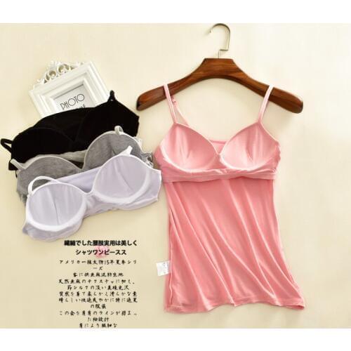 Spaghetti strap belt pad vest female modal wireless bra one piece push up sexy fashion V-neck basic underwear
