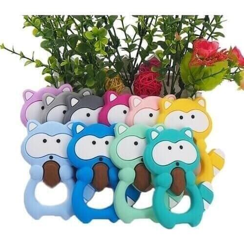 Chenkai 10PCS Baby Silicone Squirrel Teether Cartoon Teether Cute Animal Pacifier BPA Free For Infant Chew Necklace Teething Toy