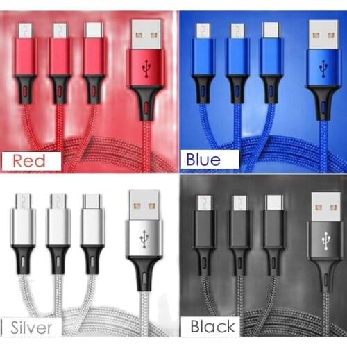 Color 3 In 1 USB Cable 3A Fast Charger Micro USB Cable for iPhone Samsung Xiaomi Fast Magnetic Phone Charging Cord Type C Cable