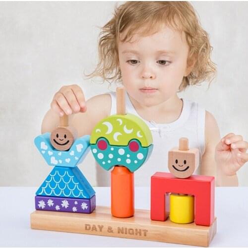 J60B Shape Matching Game Wooden Stacking Toy Geometric Building Block Brain Developmental Plugging Toy Kids Age 3 Over Gift