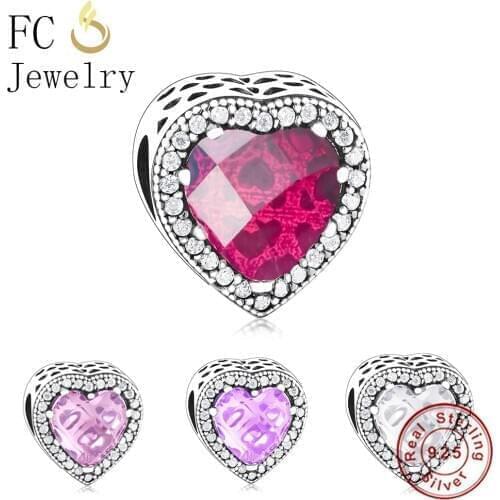 FC Jewelry Fit Original Brand Charm Bracelet 925 Sterling Silver Natural Pink Zircon Stone Reflexion Bead Making Berloque