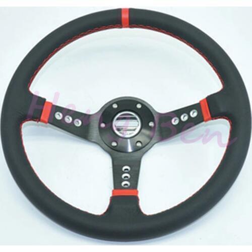 HB High Quality 14'' 350mm Black Real Leather ND Rally Tuning Drift Racing Steering Wheel SPCO