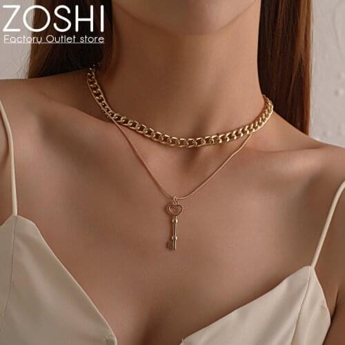 Key Pendant Necklace Gold Or Silver Plated Color ZOSHI Chain Multilayer Fashion New Party Charm Jewelry Accessories For Women