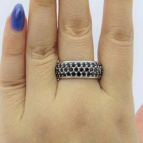 0.84ctw 1.4mm Round Brilliant Cut Black Moissanite Fashion Ring For Women 14k White Gold