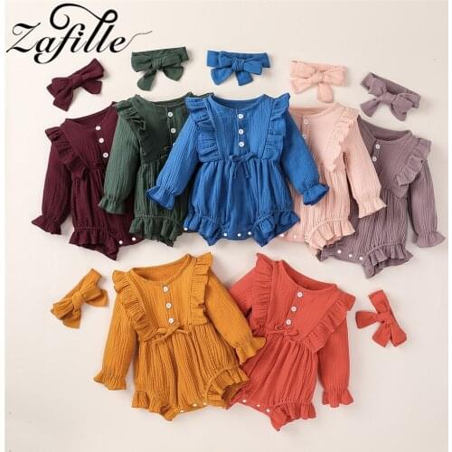 ZAFILLE Cotton Babys Girl Rompers 2021 Solid Ruffles Newborn Bodysuit For Infants Autumn Baby Girl Clothes Jumpsuit For Kids