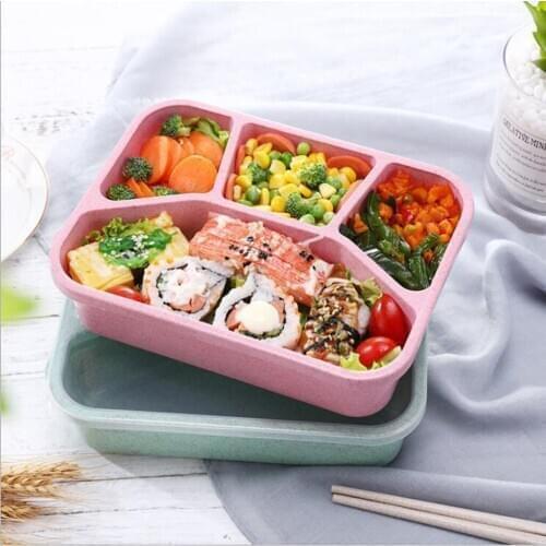 Lunch Box Reusable 4-compartment Plastic Divided Food Storage Container Boxes Student Kids Food Storage Box Tableware #T2P