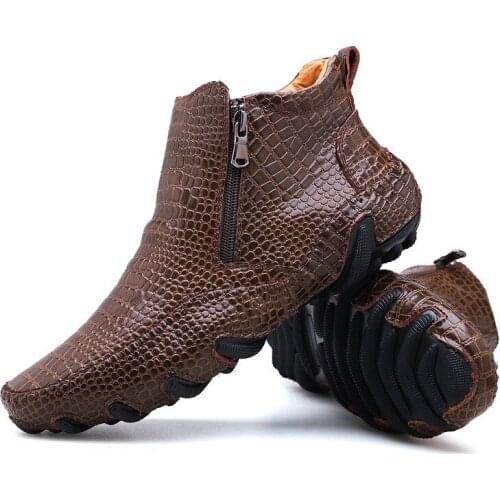 Men Spring/winter Warm Plush Boots Split Leather Outdoor Sneakers Non-slip Mens Hiking Work Shoes Ankle Boots Handmade Cowhide