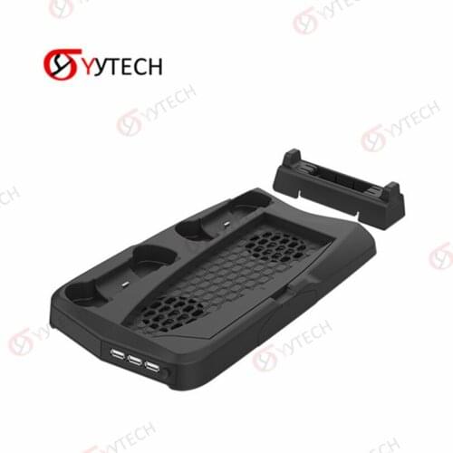 YYTECH Multifunctional Charger Dock Stand Station Cooling Fan Discs Storage Rack with Headsets Bracket for PS5 Controller