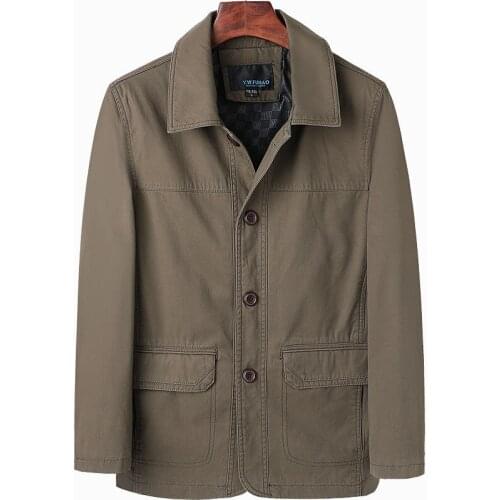 Mens cotton jacket cotton washed middle-aged mens jacket middle-aged and old-aged lapel buckle casual jacket Dad jacket