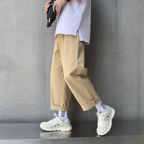 Mens Straight Ankle-length Pants 2021 Fashion Casual Oversize Pants Solid Color Trousers Harajuku Streetwear